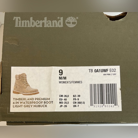 Timberland Premium 6 inch Waterproof Boot - Light Grey Nubuck Womens 9M - New! - Picture 6 of 6